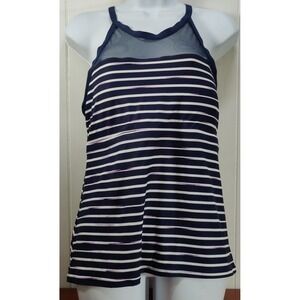 BEACH HOUSE  Navy White stripe Swimsuit Bathing Suit Tankini Top Sz‎ 14 beach